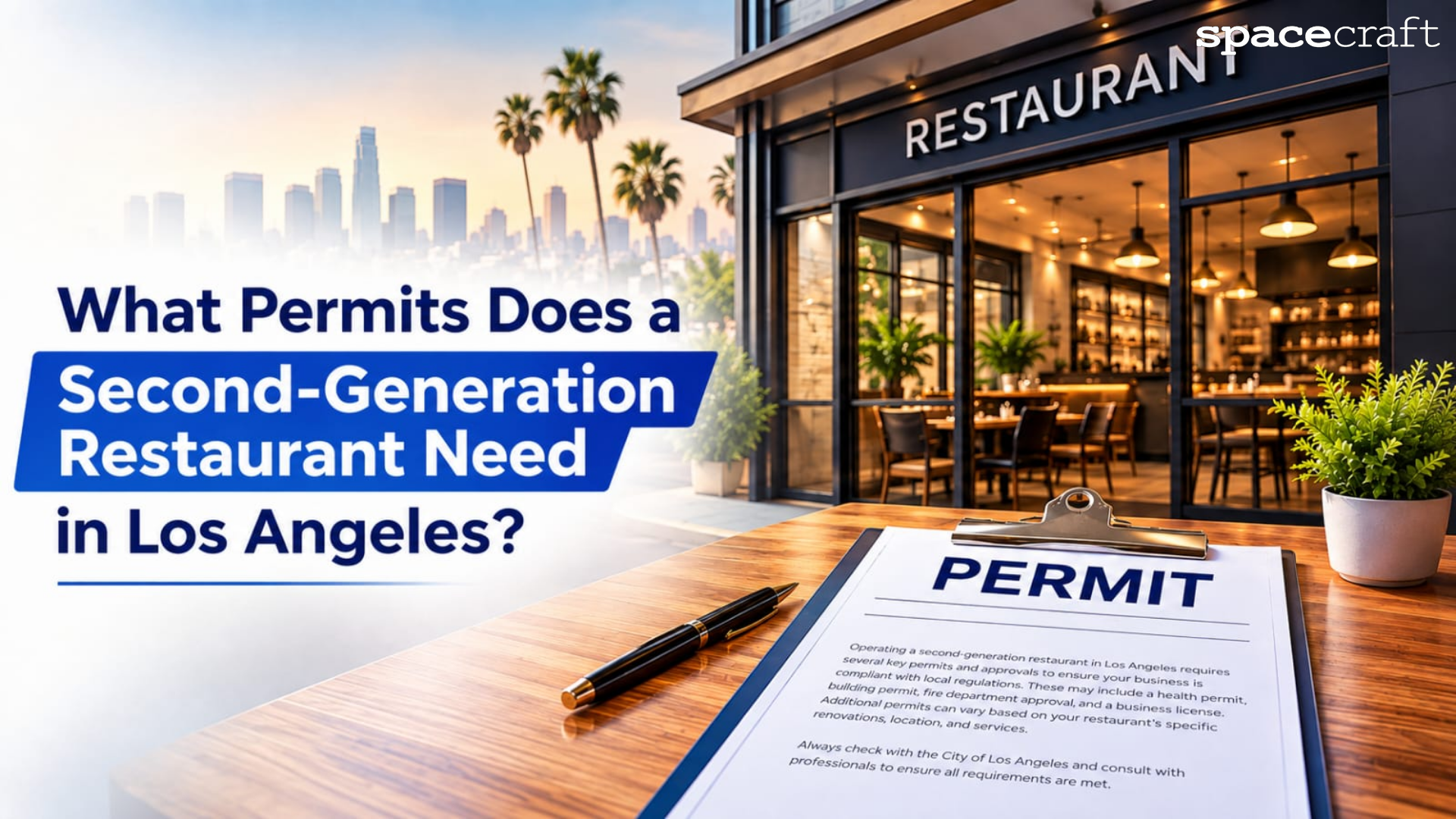 Restaurant permit application on a table outside a Los Angeles restaurant storefront